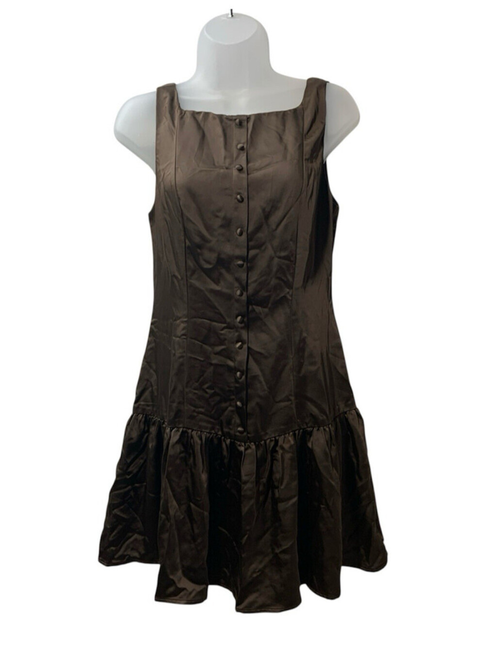 Lulus Women's Rory Mini Dress with Covered Buttons Sleeveless Size Medium Brown